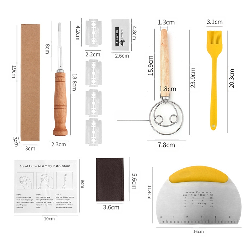 Nerūdijančio plieno duonos taisymo peiliai Kepimo įrankiai Medinė rankena Tešlos pjaustymo peilis Bagetės pjovimo peilis Duonos pjaustymo peilis