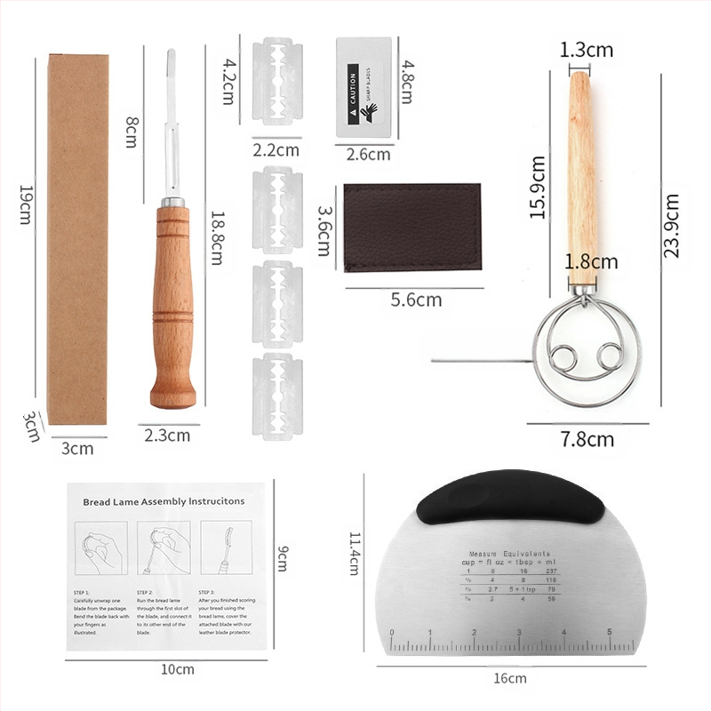 Nerūdijančio plieno duonos taisymo peiliai Kepimo įrankiai Medinė rankena Tešlos pjaustymo peilis Bagetės pjovimo peilis Duonos pjaustymo peilis