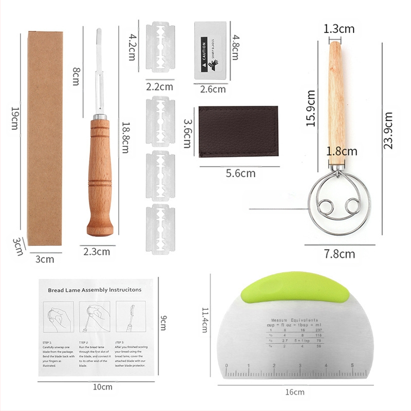 Nerūdijančio plieno duonos taisymo peiliai Kepimo įrankiai Medinė rankena Tešlos pjaustymo peilis Bagetės pjovimo peilis Duonos pjaustymo peilis