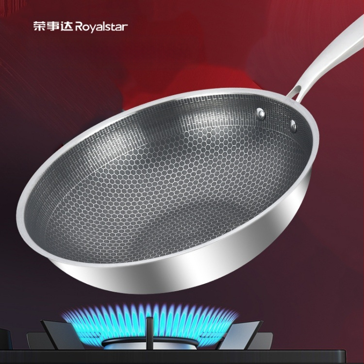 Zall roostevabast terasest nikerdatud kärgstruktuuriga mittenakkuva koduseks kasutamiseks mõeldud wok-elektromagnetiline gaasipliit universaalne tootja hulgimüük