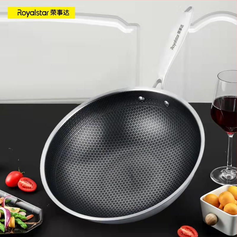 Zall roostevabast terasest nikerdatud kärgstruktuuriga mittenakkuva koduseks kasutamiseks mõeldud wok-elektromagnetiline gaasipliit universaalne tootja hulgimüük