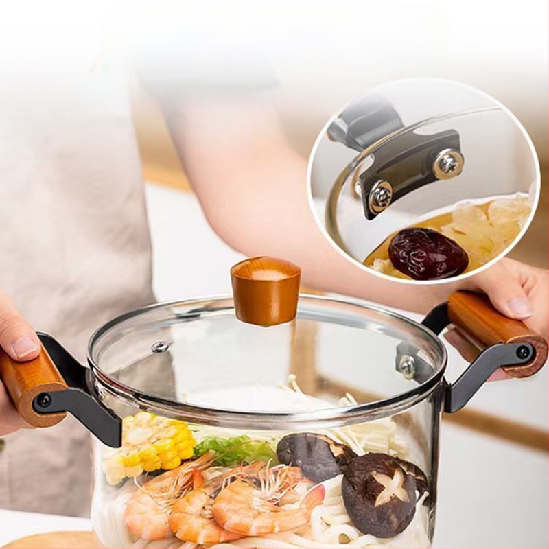 Puodas su dideliu borosilikato kiekiu, stiklinis puodas su dviguba rankena, sriubos puodas su atvira liepsna, troškinys, sriubos puodas namams, atsparus aukštai temperatūrai, elektrinė keraminė viryklė, garintuvas, indukcinė viryklė