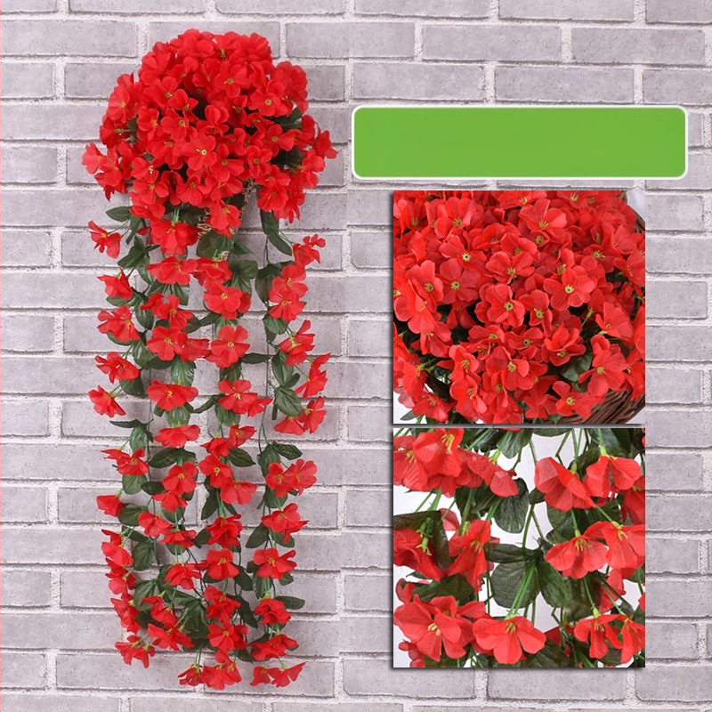 Dirbtinė violetinė sieninė pakabinama gėlių namų sienų dekoracija balkonas tvora pakabinamas krepšelis vestuvėms netikra gėlė rotangas