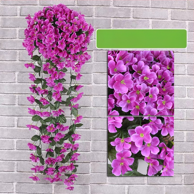 Dirbtinė violetinė sieninė pakabinama gėlių namų sienų dekoracija balkonas tvora pakabinamas krepšelis vestuvėms netikra gėlė rotangas