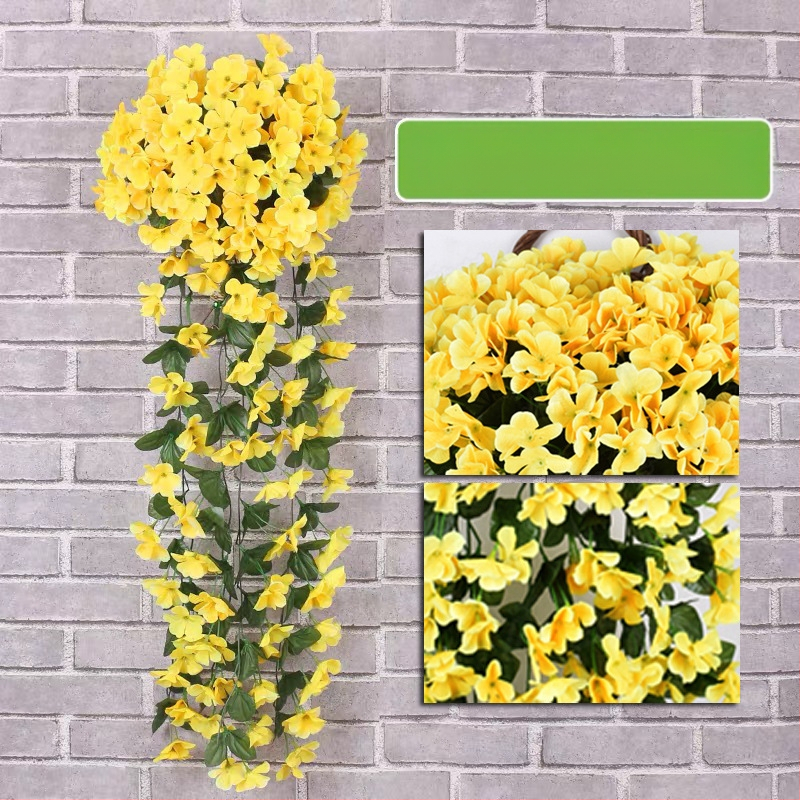 Dirbtinė violetinė sieninė pakabinama gėlių namų sienų dekoracija balkonas tvora pakabinamas krepšelis vestuvėms netikra gėlė rotangas