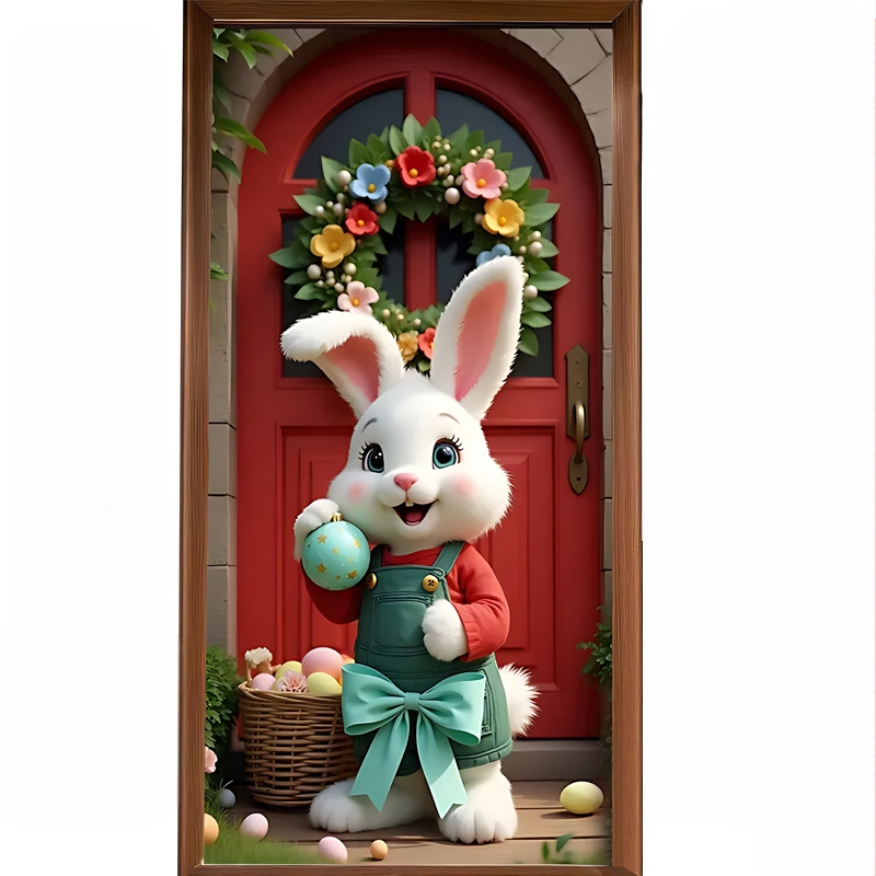 Трансгранична нова великденска капачка за врата, празнично парти, оформление, външна фото декорация, ширина на вратата, заек, вертикален банер, завеса за врата