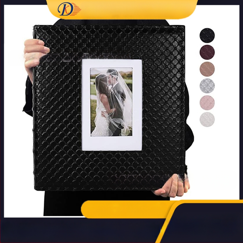 Черна имитация на кожа, калъф за картички с мотив на прозореца, албум с голям капацитет A5