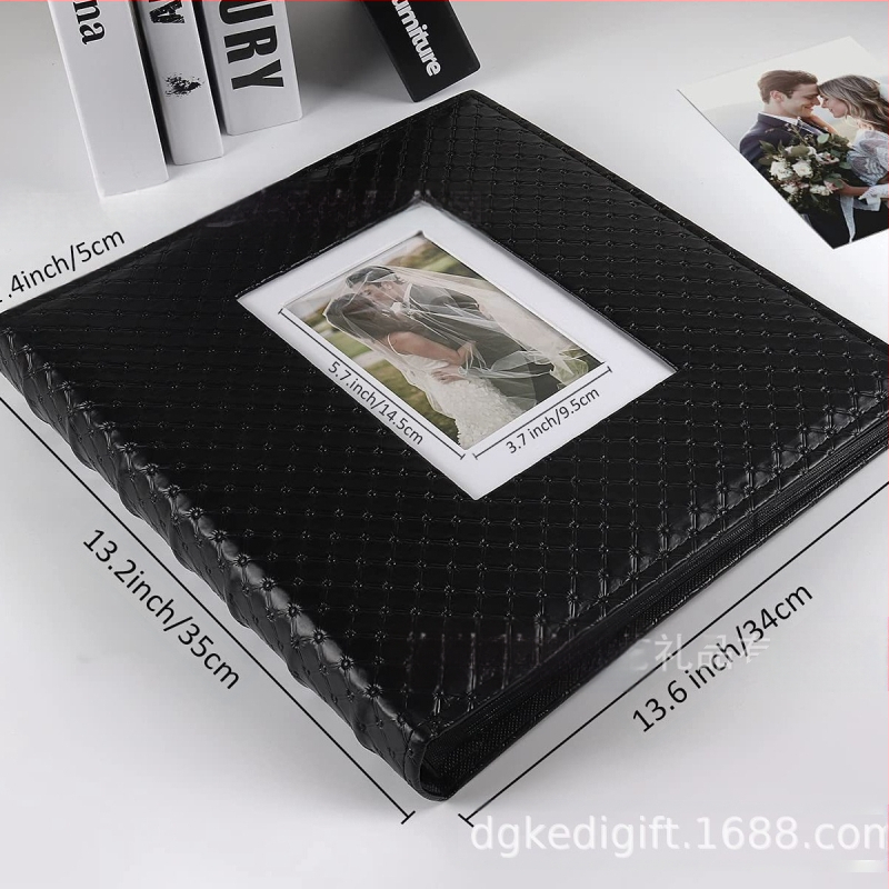 Черна имитация на кожа, калъф за картички с мотив на прозореца, албум с голям капацитет A5