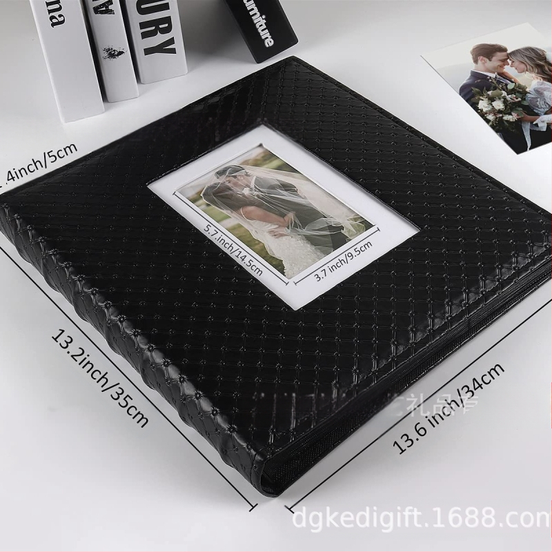 Черна имитация на кожа, калъф за картички с мотив на прозореца, албум с голям капацитет A5