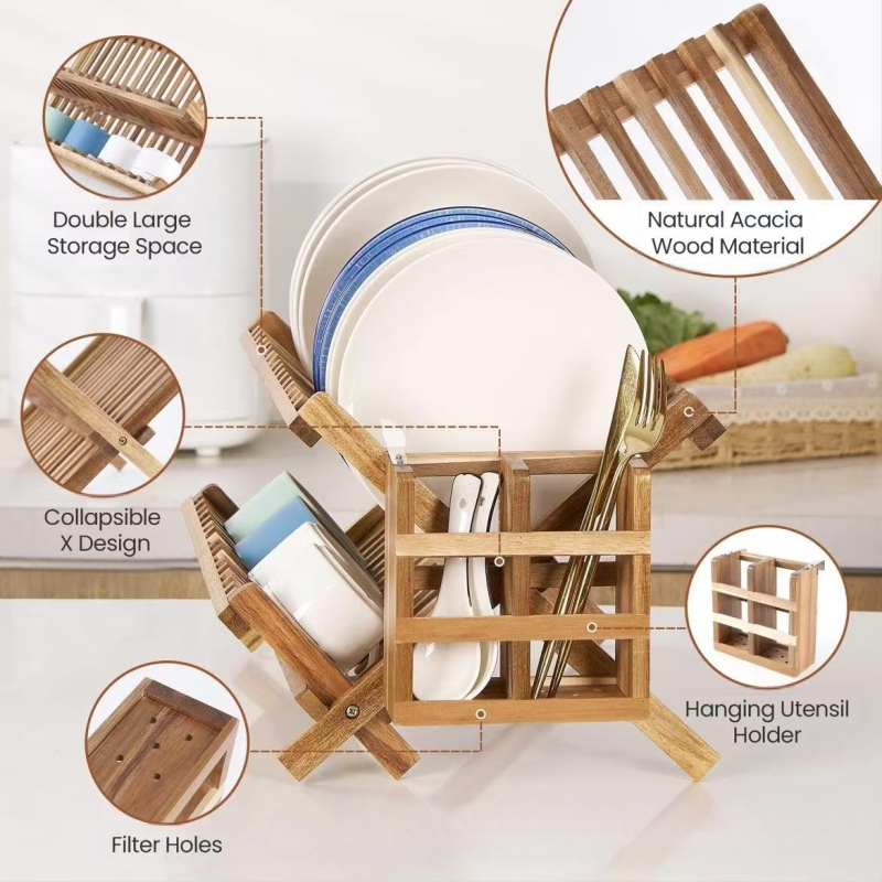 Tarpvalstybinis medinis indų laikymo stovas, virtuvės stalo reikmenys, drenažo stovas, lazdelės, narvelis, sulankstomas vandens puodelis, stalo reikmenų džiovyklė