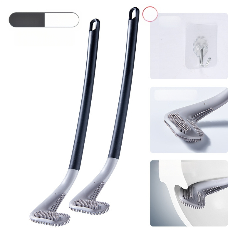 Buitinis negyvo kampo tualeto savaiminio valymo silikoninis ilgos rankenos šepetys, montuojamas ant sienos, golfo tualeto šepetys