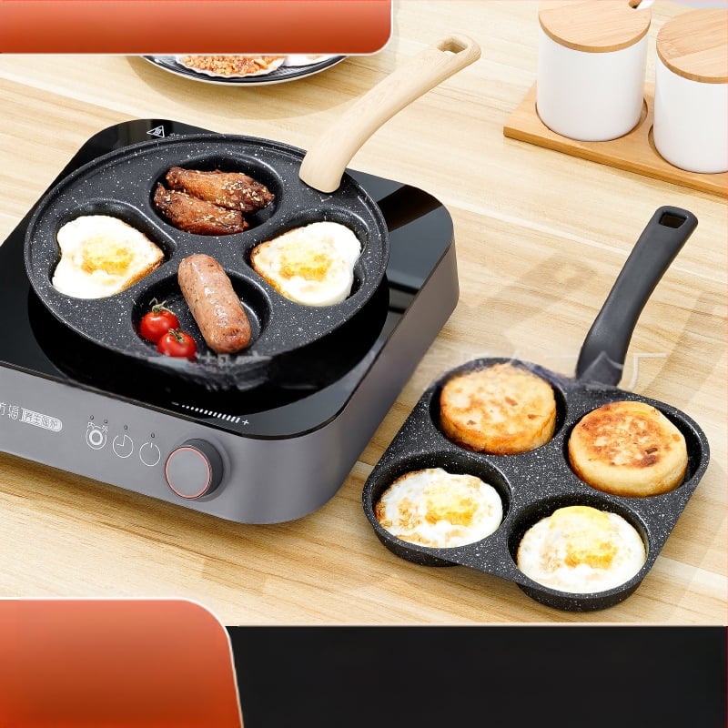 Ketaus keturių skylių kiaušinių kepimo puodas artefaktų gamybos sluoksniuotos koldūnai gilinti kiaušinių mėsainių aparato formos buitinis nepridegantis puodas