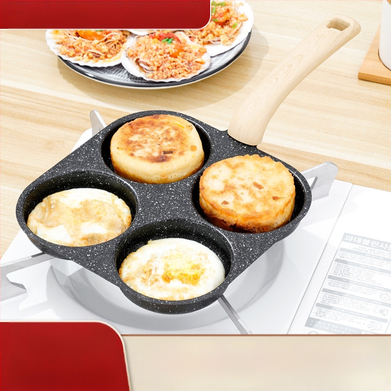 Ketaus keturių skylių kiaušinių kepimo puodas artefaktų gamybos sluoksniuotos koldūnai gilinti kiaušinių mėsainių aparato formos buitinis nepridegantis puodas