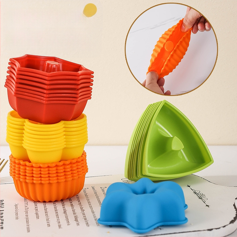 24-osaline komplekt paksendatud silikoonist muffinikoogivorme, 6 kujuga sõõrikud, isetehtud magustoitude muffinivormid