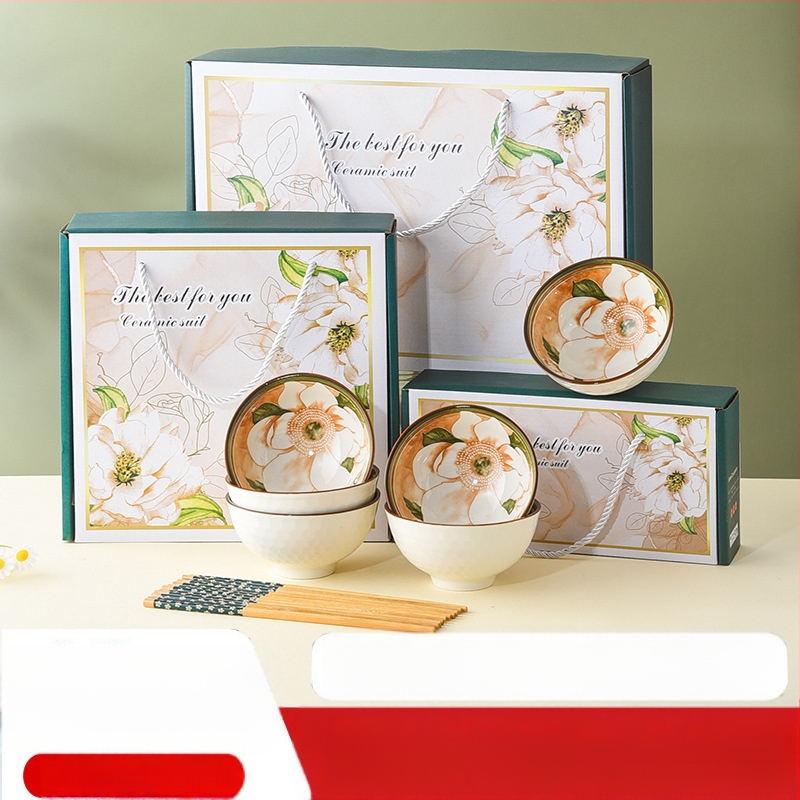 Kinkekausside komplekt Camellia keraamiliste lauanõude komplekt kauss kinkekarbi komplekt müügiks avamiskingitus kaasnev kinkekauss söögipulkade komplekt kauss