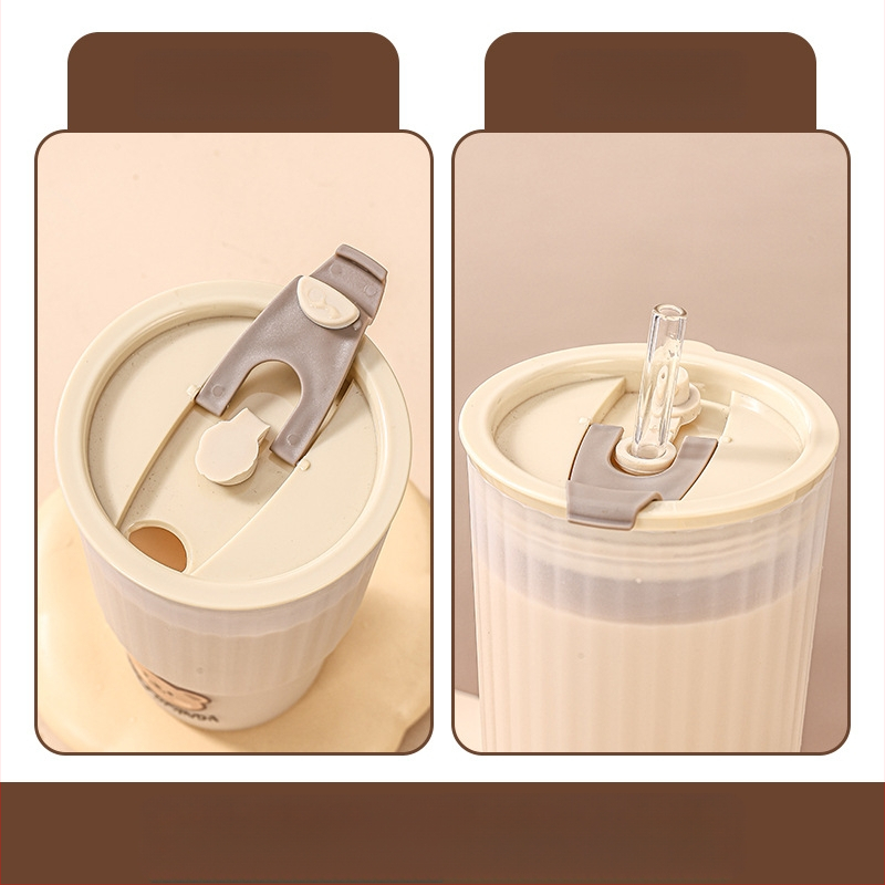 Grynasis raudonas kavos pienas arbata sultys pienas nešiojamas geriamasis puodelis studentas kūrybingas plastikinis dvigubas geriamojo šiaudelio puodelis vanduo Puodelis