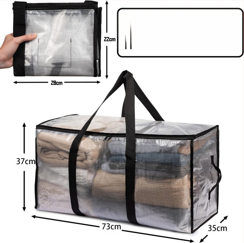 În stoc, geantă de mutat transparentă din PP țesută, impermeabilă, din plastic, pentru depozitare, geantă de ambalare, geantă de mare capacitate, geantă de ambalare