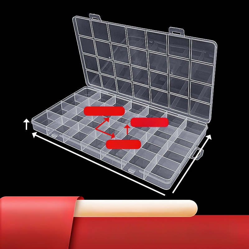 1,8 aukščio fiksuota 28 grotelių permatoma pp plastikinė dėžutė elektroninių komponentų pakavimo dėžutė stalviršio daiktadėžė su dangčiu