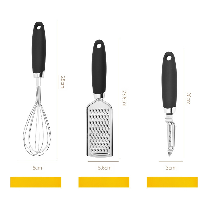 Roostevabast terasest köögividinad, 7-osaline komplekt, koogiavaja, pudeliavaja, munavahvel, melonihöövel, ingveriga hakitud jäätisetalikas