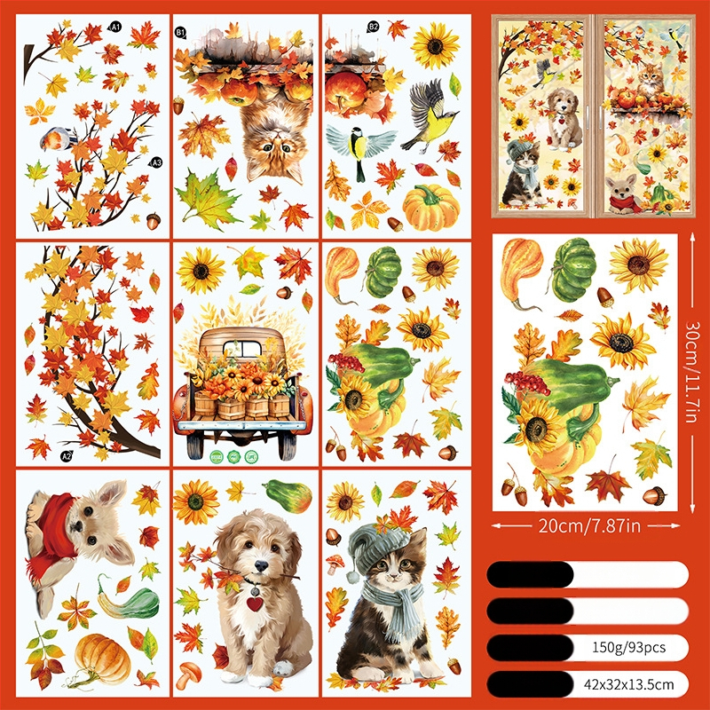 Tarpvalstybiniai Padėkos dienos tarpvalstybiniai rudens kritulių modeliavimo klevo lapo kūrybiniai elektrostatiniai lipdukai stiklo langams dekoratyviniai tapybos sienų lipdukai
