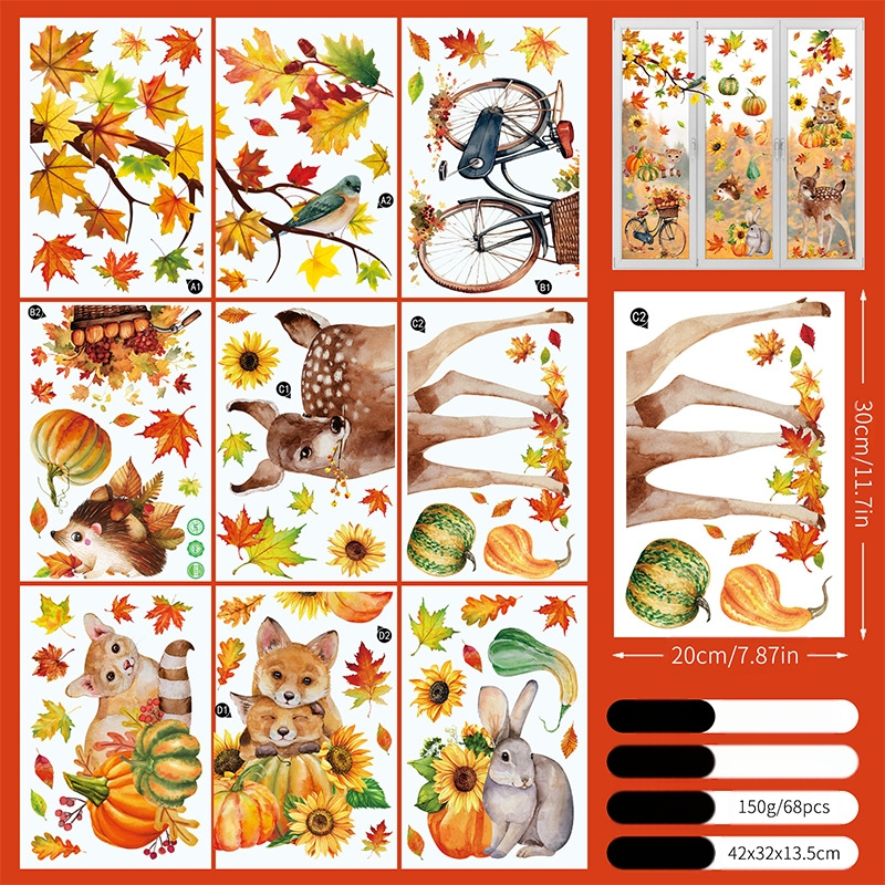Tarpvalstybiniai Padėkos dienos tarpvalstybiniai rudens kritulių modeliavimo klevo lapo kūrybiniai elektrostatiniai lipdukai stiklo langams dekoratyviniai tapybos sienų lipdukai