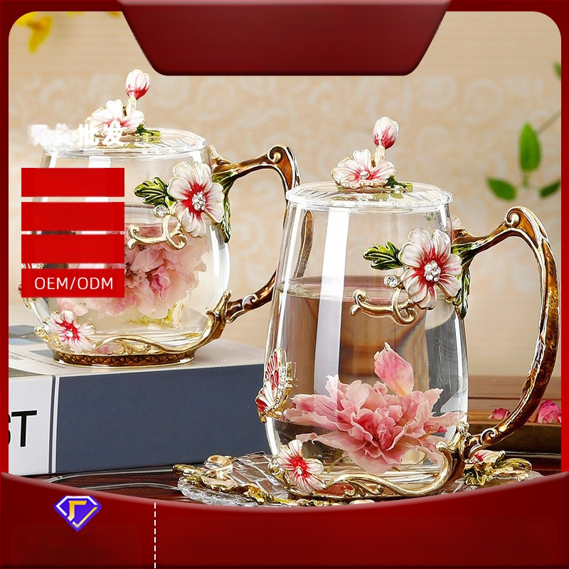 Hulgimüük emailiga tass uue stiili daamide kõrge väärtusega majapidamislilledega teetass tipptasemel kontorisse peen veetass õpetajale