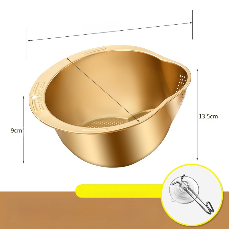 304 maistinio nerūdijančio plieno virtuvės ryžių plovimo dubuo, vaisių drenažo dubuo, daržovių plovimo dubuo, perforuotas ryžių sietas, pasviręs dugnas, daugiafunkcis dubuo