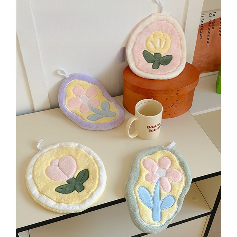 Rankšluostį galima pakabinti. Naujas mielas koralų aksomas, tulpės, ramunėlių spalvos, sugeriantis buitinis kvadratinis rankšluostis, vonios kambariui, virtuvės rankšluostis.