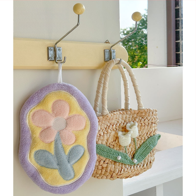 Rankšluostį galima pakabinti. Naujas mielas koralų aksomas, tulpės, ramunėlių spalvos, sugeriantis buitinis kvadratinis rankšluostis, vonios kambariui, virtuvės rankšluostis.