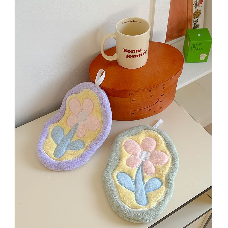 Rankšluostį galima pakabinti. Naujas mielas koralų aksomas, tulpės, ramunėlių spalvos, sugeriantis buitinis kvadratinis rankšluostis, vonios kambariui, virtuvės rankšluostis.