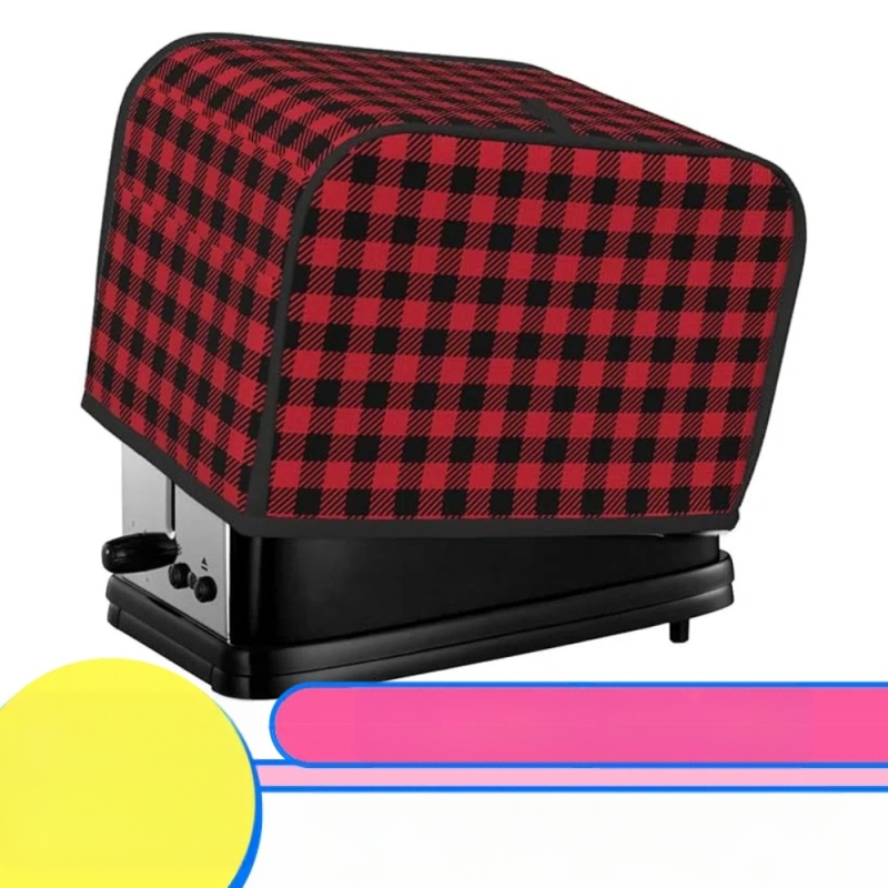 Raudonai juodas ir baltas languotas kalėdinis dviejų dalių skrudintuvo uždangalas, duonos kepimo aparato uždangalas, virtuvės smulkios buitinės technikos uždangalas, atsparus dulkėms