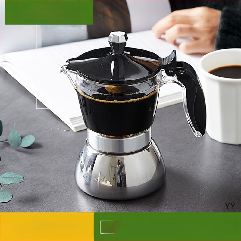 Itališkas nerūdijančio plieno mokas puodas, permatomas buitinis biuro kavos puodas, elektrinė keraminė viryklė, buitinis kavos virimo aparatas