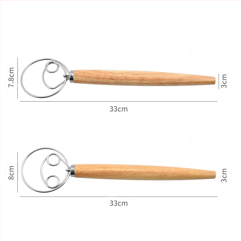 13 colių ąžuolo rankenos miltų maišytuvas daniškas tešlos maišytuvas nerūdijančio plieno ritės kiaušinių plaktuvas