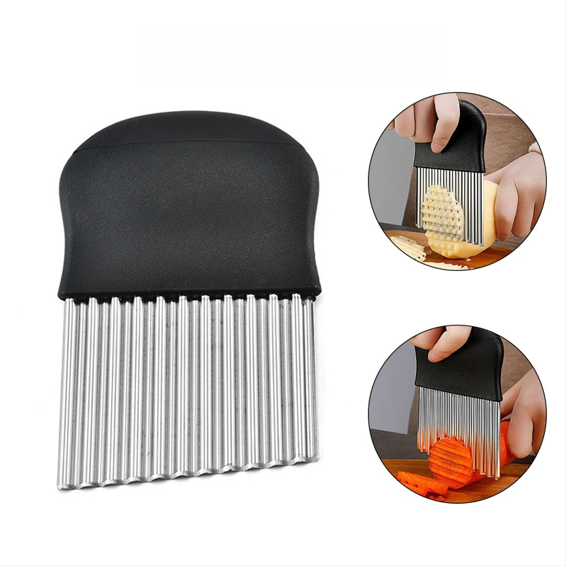 Storo nerūdijančio plieno 430 banguotas bulvių pjaustytuvas, banguotas peilis, dantytas peilis bulvytėms pjaustyti, virtuvės įrankis