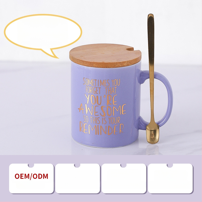 Amazonska prekogranična keramička šalica s poklopcem od bambusa i drveta i žlicom, poklon za šalicu za kavu, visoka vrijednost boje, poklon za Majčin dan