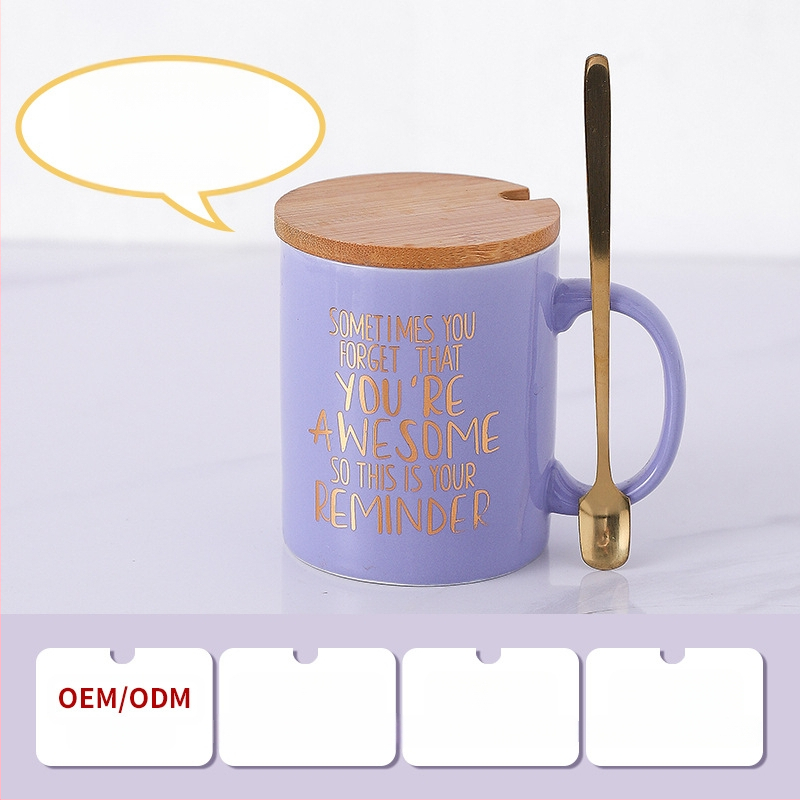 Amazonska prekogranična keramička šalica s poklopcem od bambusa i drveta i žlicom, poklon za šalicu za kavu, visoka vrijednost boje, poklon za Majčin dan