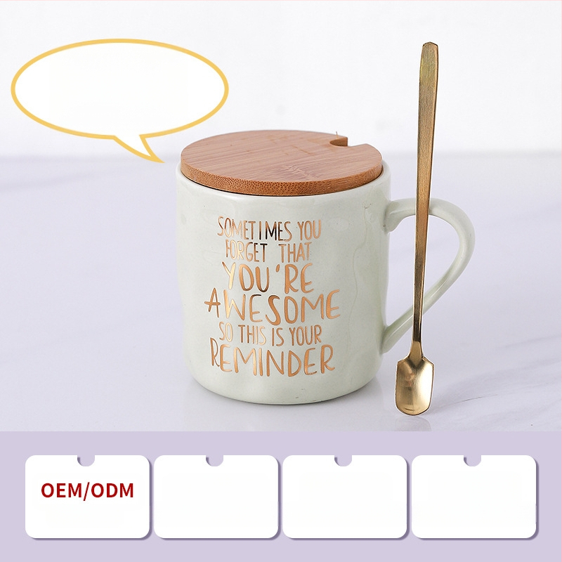 Amazonska prekogranična keramička šalica s poklopcem od bambusa i drveta i žlicom, poklon za šalicu za kavu, visoka vrijednost boje, poklon za Majčin dan