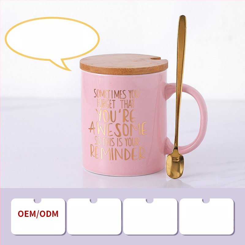 Amazonska prekogranična keramička šalica s poklopcem od bambusa i drveta i žlicom, poklon za šalicu za kavu, visoka vrijednost boje, poklon za Majčin dan