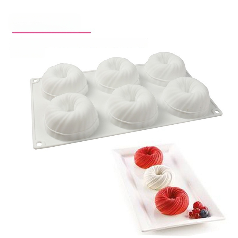 Ново на склад 6-частична турбина Френски десерт конопена топка силиконова форма за торта голяма топка от козина форма за мус от вълна
