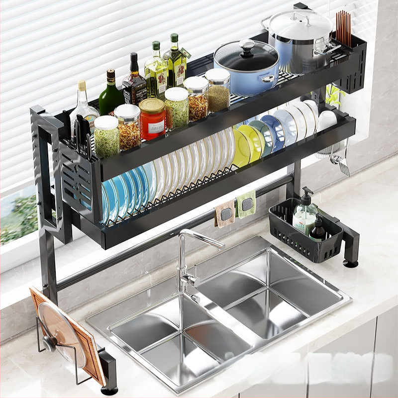 Ράφι αποχέτευσης νεροχύτη Ράφι αποθήκευσης Κουζίνας Τηλεσκοπική ράγα αποχέτευσης από ανοξείδωτο ατσάλι Ράφι πιάτων Ράφι πιάτων Ράφι πιάτων