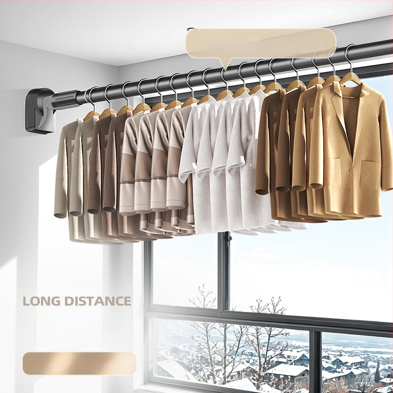 Rõdule mõeldud stantsivaba kuivatusrest, teleskoopvarras, majapidamiskardinate traksidega, roostevabast terasest torude kinnitus, üksikud jahedad riided kaitsevad