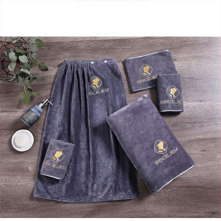 Grožio salono rankšluostis su mikropluošto logotipu, be pūkelių, odos priežiūros galvos apdangalas, trijų dalių rinkinys.