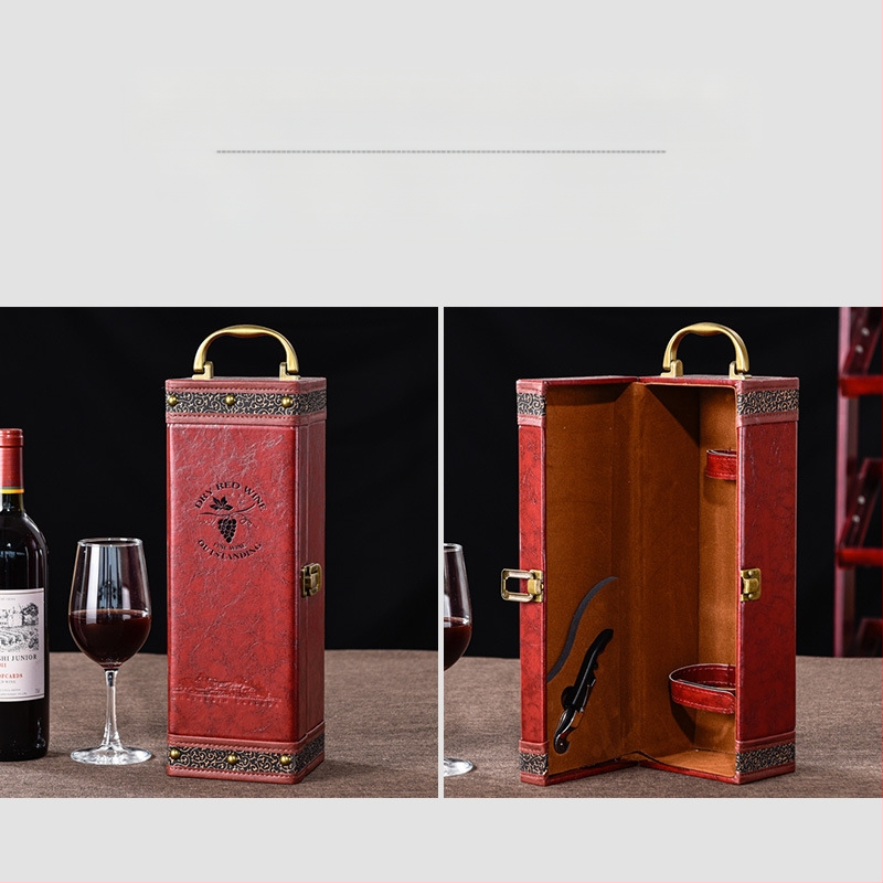 Darčeková krabička na červené víno, jednoduchá, 2 páry kožených krabičiek, vysoko kvalitné víno, prázdna krabička, krabica na mieste, high-end