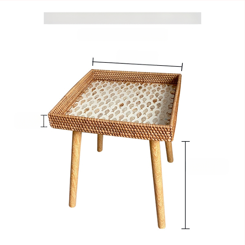 Rankomis austas spalvingas, įvairių stilių rotango padėklas su kojelėmis, aukštos kokybės, lengvas, prabangus, mažas šoninis staliukas