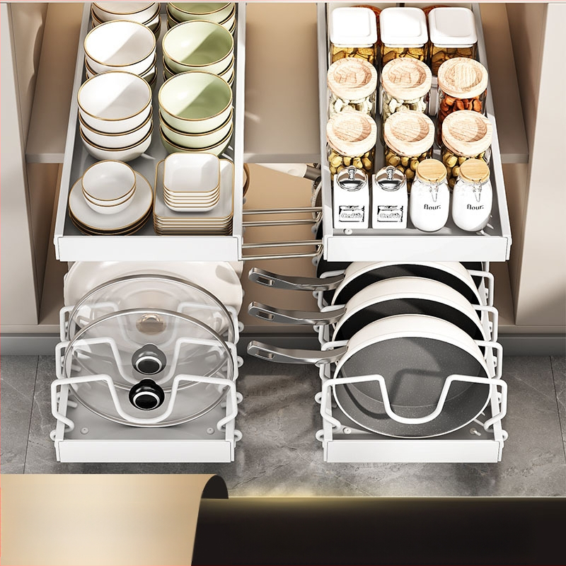 Ράφι αποθήκευσης καπακιού κουζίνας, ρυθμιζόμενος χώρος για κατσαρόλες, ράφι για κατσαρόλες, ντουλάπι πάγκου, συρόμενη βάση αποθήκευσης πιάτων