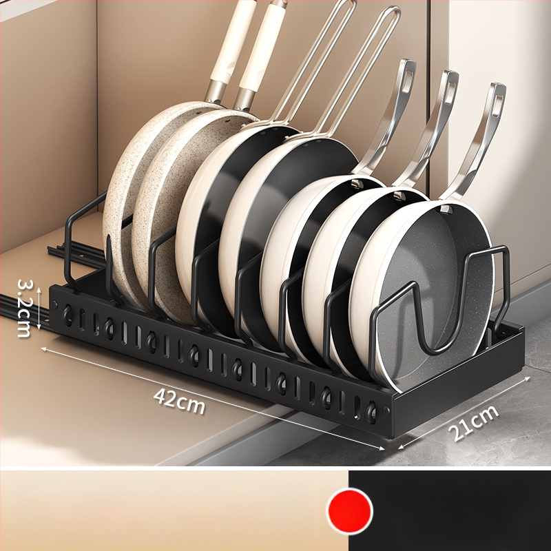 Ράφι αποθήκευσης καπακιού κουζίνας, ρυθμιζόμενος χώρος για κατσαρόλες, ράφι για κατσαρόλες, ντουλάπι πάγκου, συρόμενη βάση αποθήκευσης πιάτων