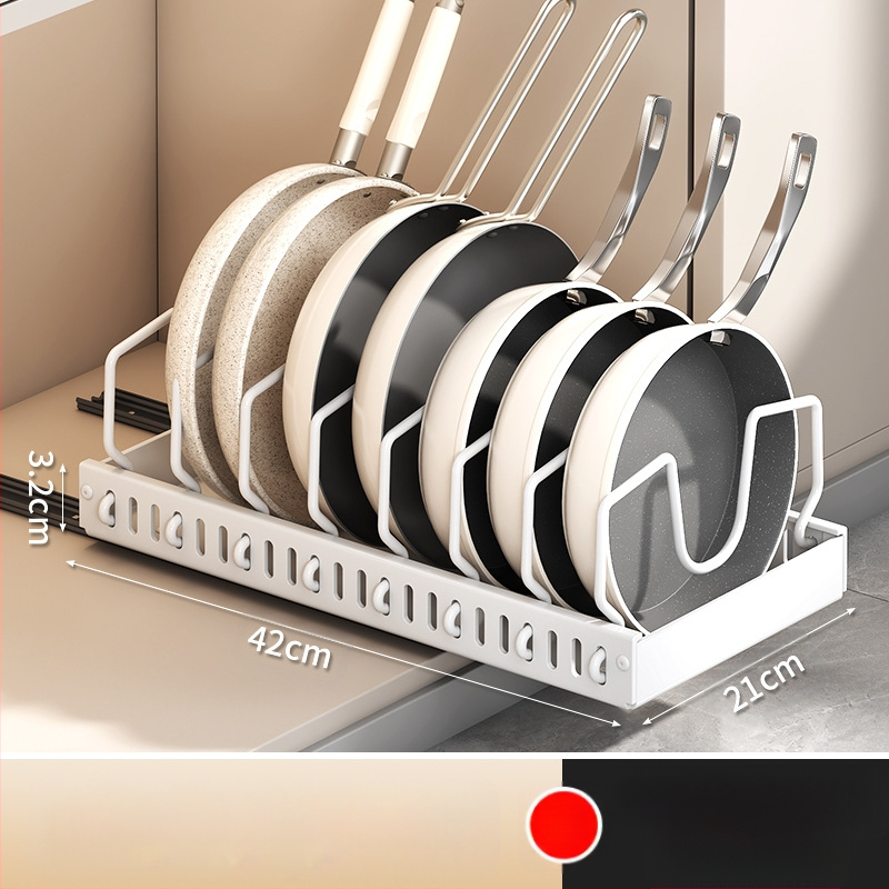 Ράφι αποθήκευσης καπακιού κουζίνας, ρυθμιζόμενος χώρος για κατσαρόλες, ράφι για κατσαρόλες, ντουλάπι πάγκου, συρόμενη βάση αποθήκευσης πιάτων