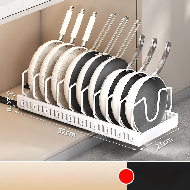 Ράφι αποθήκευσης καπακιού κουζίνας, ρυθμιζόμενος χώρος για κατσαρόλες, ράφι για κατσαρόλες, ντουλάπι πάγκου, συρόμενη βάση αποθήκευσης πιάτων