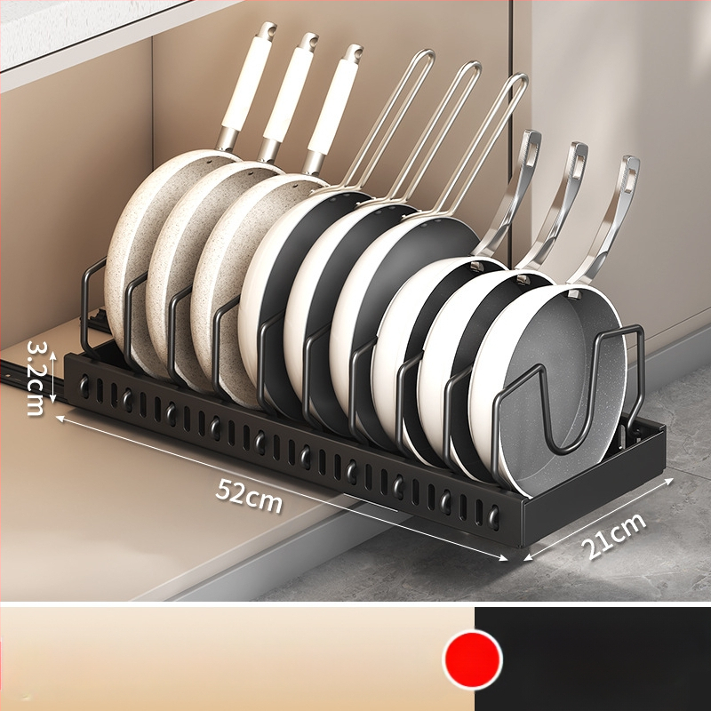 Ράφι αποθήκευσης καπακιού κουζίνας, ρυθμιζόμενος χώρος για κατσαρόλες, ράφι για κατσαρόλες, ντουλάπι πάγκου, συρόμενη βάση αποθήκευσης πιάτων