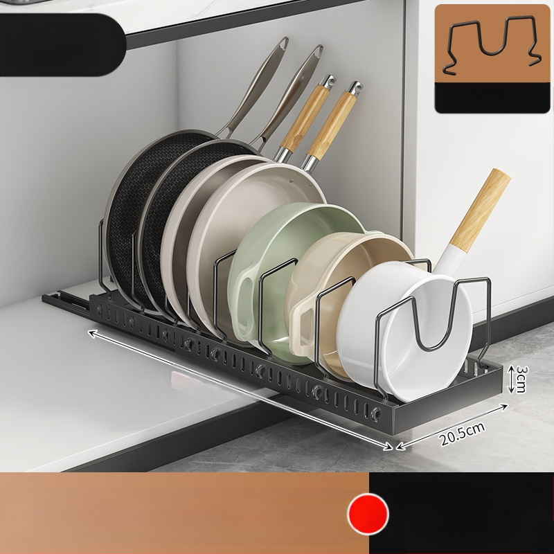 Ράφι αποθήκευσης καπακιού κουζίνας, ρυθμιζόμενος χώρος για κατσαρόλες, ράφι για κατσαρόλες, ντουλάπι πάγκου, συρόμενη βάση αποθήκευσης πιάτων